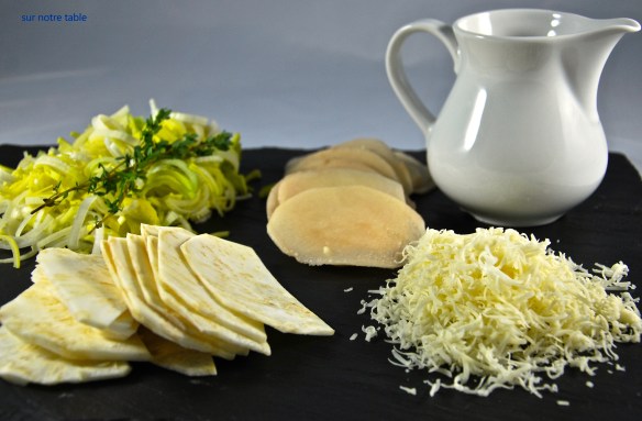 Ingredients: potatoes, celery root, leeks, Gruyère & cream