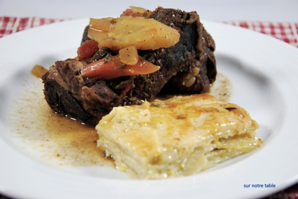 Braised beef short ribs & potato celery root gratin